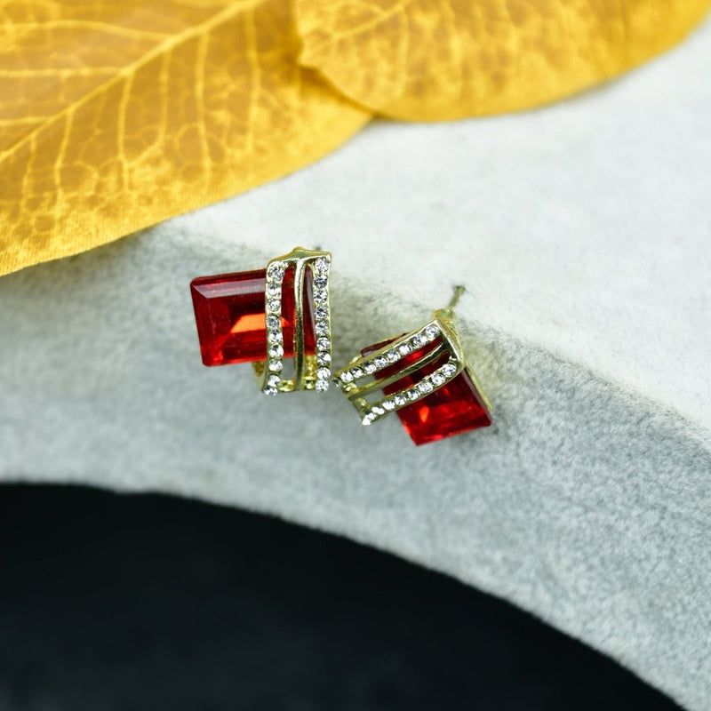 Sowpeace Gold Red Stainless Steel Crystal Lining Earrings | Elegant One‑Size Lightweight Jewelry for Women & Daily Wear – view 1