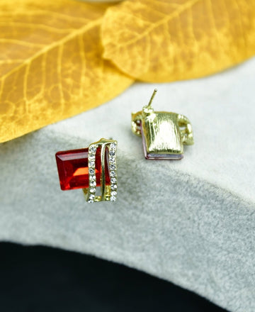 Sowpeace Gold Red Stainless Steel Crystal Lining Earrings | Elegant One‑Size Lightweight Jewelry for Women & Daily Wear — alternate view
