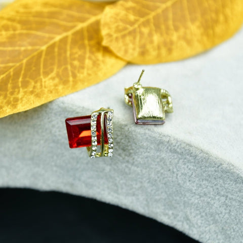Sowpeace Gold Red Stainless Steel Crystal Lining Earrings | Elegant One‑Size Lightweight Jewelry for Women & Daily Wear