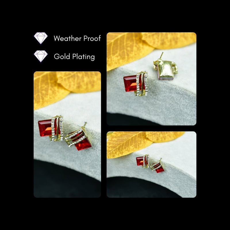 Sowpeace Gold Red Stainless Steel Crystal Lining Earrings | Elegant One‑Size Lightweight Jewelry for Women & Daily Wear – view 4