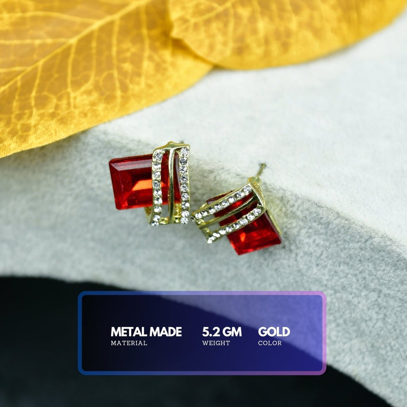 Sowpeace Gold Red Stainless Steel Crystal Lining Earrings | Elegant One‑Size Lightweight Jewelry for Women & Daily Wear – view 3