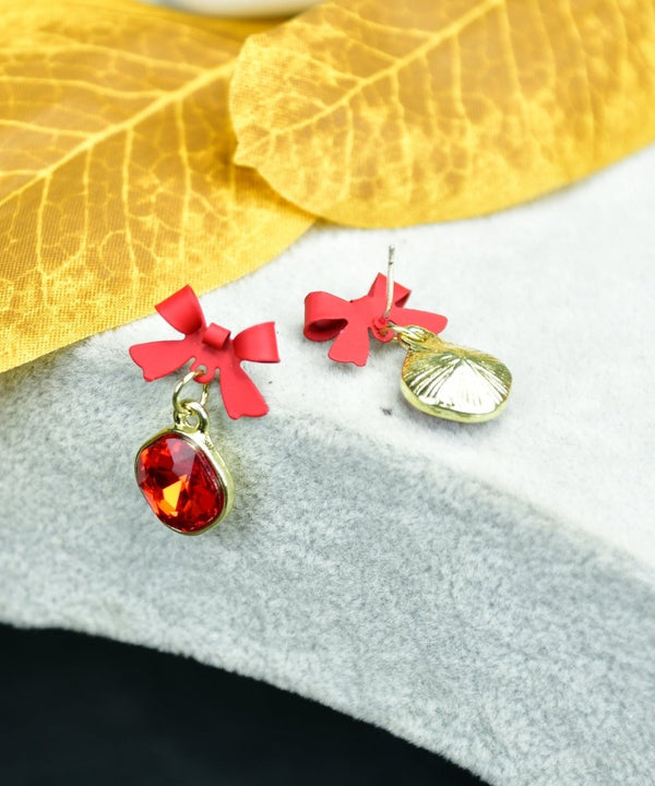 Sowpeace Gold Red Stainless Steel Crystal Ribbon Earrings | Elegant One‑Size Lightweight Jewelry for Women & Daily Wear — image 2