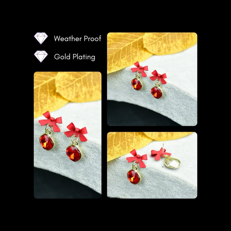 Sowpeace Gold Red Stainless Steel Crystal Ribbon Earrings | Elegant One‑Size Lightweight Jewelry for Women & Daily Wear – view 4