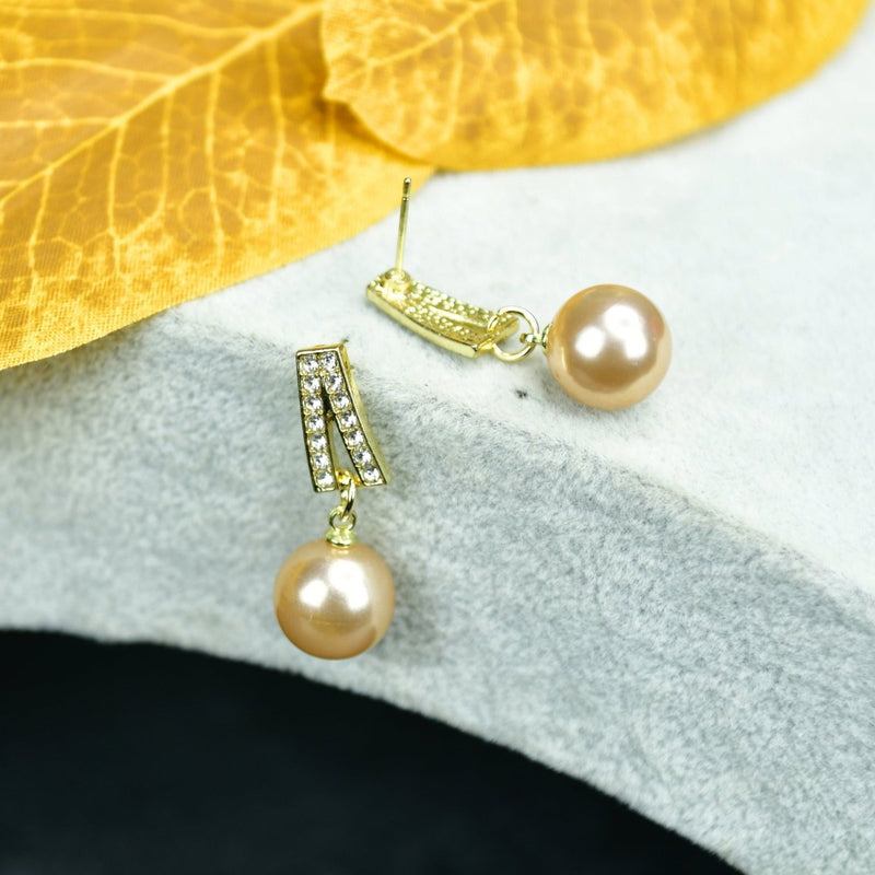 Sowpeace Gold Stainless Steel Hanging Pearl Earrings | Elegant One‑Size Lightweight Jewelry for Women & Daily Wear – view 2
