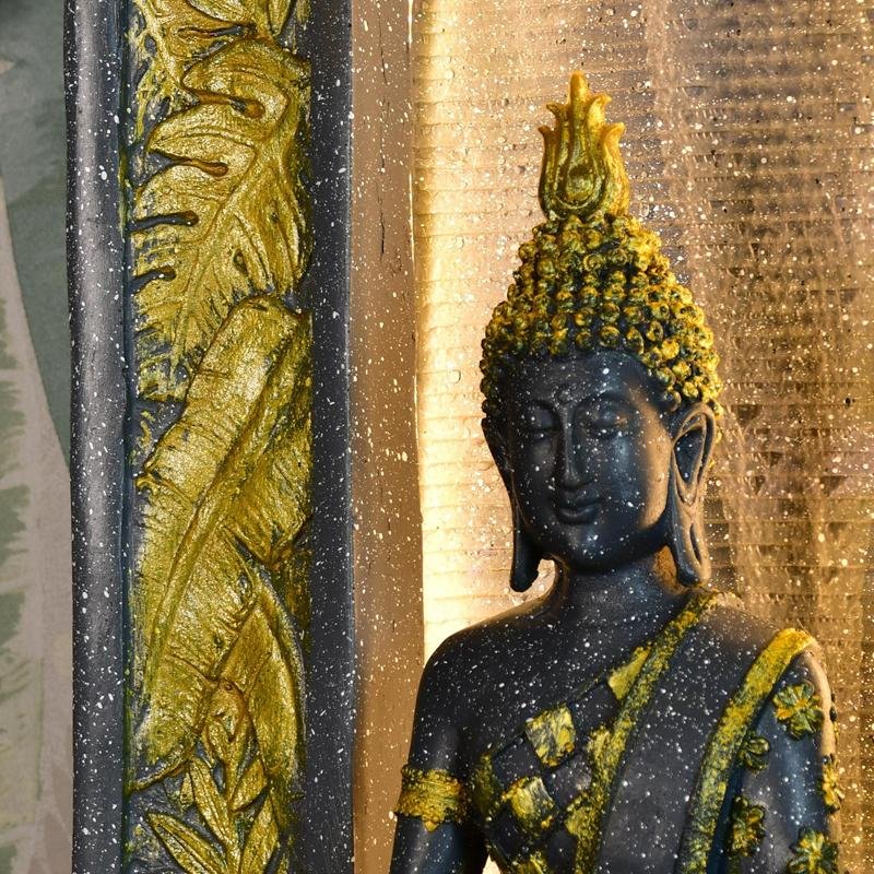 Sowpeace Golden Buddha Water Fountain – Elegant Buddha Sitting Against Tall Wall for Luxurious Home Decor & Gifts – view 4