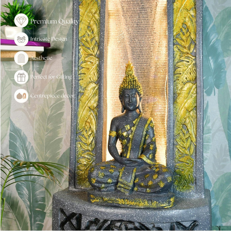Sowpeace Golden Buddha Water Fountain – Elegant Buddha Sitting Against Tall Wall for Luxurious Home Decor & Gifts – view 5