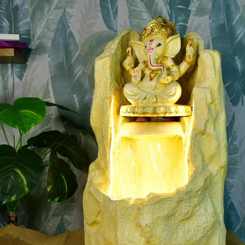 Sowpeace Golden Ganesha Water Fountain – Elegant Ganesha Sitting Waterfall for Luxurious Home Decor & Gifts – view 1
