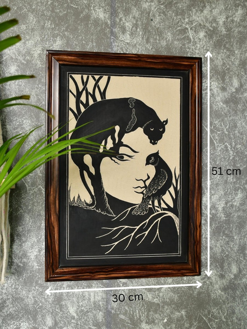 Sowpeace Hand-Carved Ceramic Lady face formed with Panther and bird Wall Décor – view 4