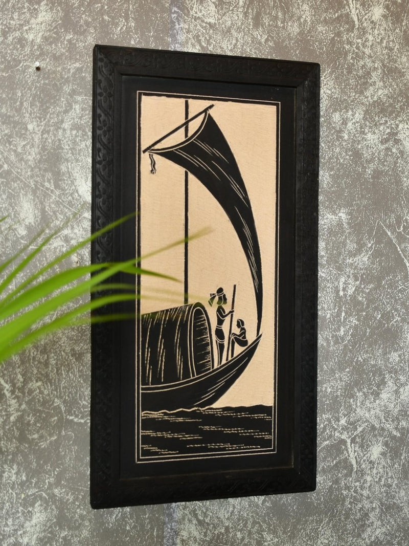 Sowpeace Hand carved ceramic sail boat wall art – view 2