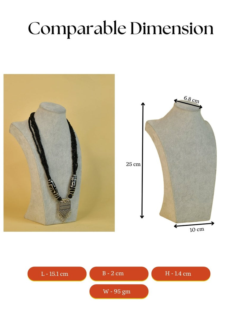 Sowpeace Handcrafted German Silver Necklace: Black Beads & Dzi Pendant – view 5