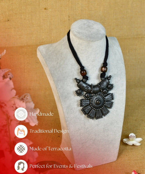 Sowpeace Handcrafted Terracotta Necklace: Crescent Pendant with Petal Design — image 5