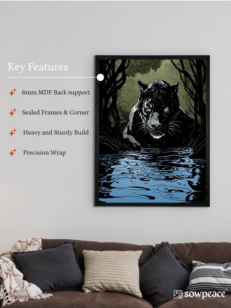 Sowpeace Harmony: Find Your Handcrafted Abstract Black Panther – Premium Indian-Inspired Canvas Art for Stylish and Elegant Interiors – view 6