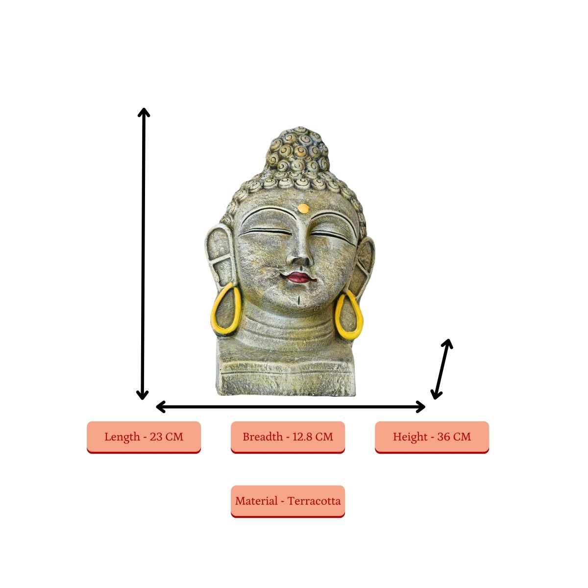 Sowpeace Large Terracotta Buddha Head: Artisan Tabletop Decor - terracotta tabletop - Sowpeace - Buddha - God Idols