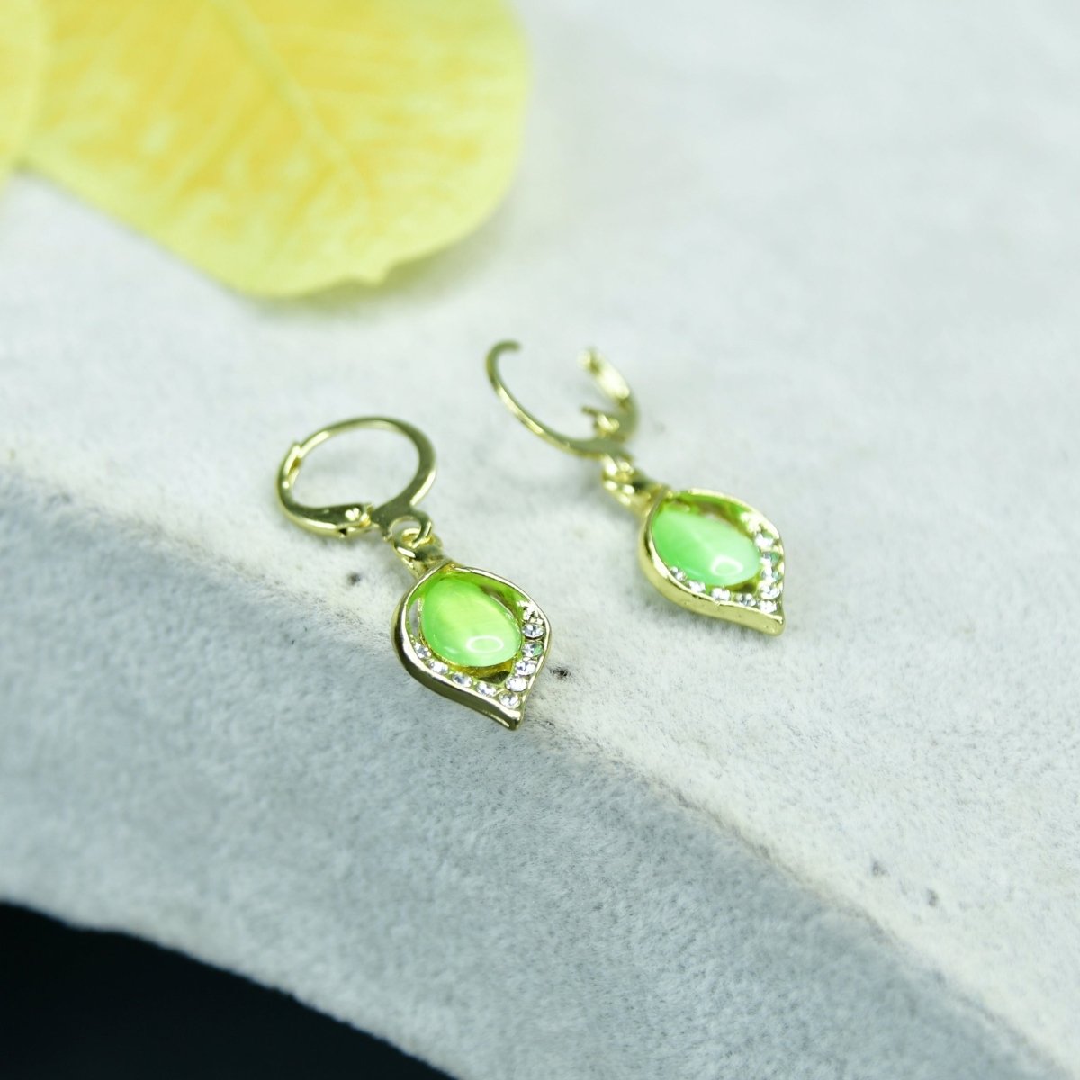 Sowpeace Lime Crystal Gold & Lime Stainless Steel Earrings | Elegant One‑Size Lightweight Jewelry for Women & Daily Wear - Sowpeace - 