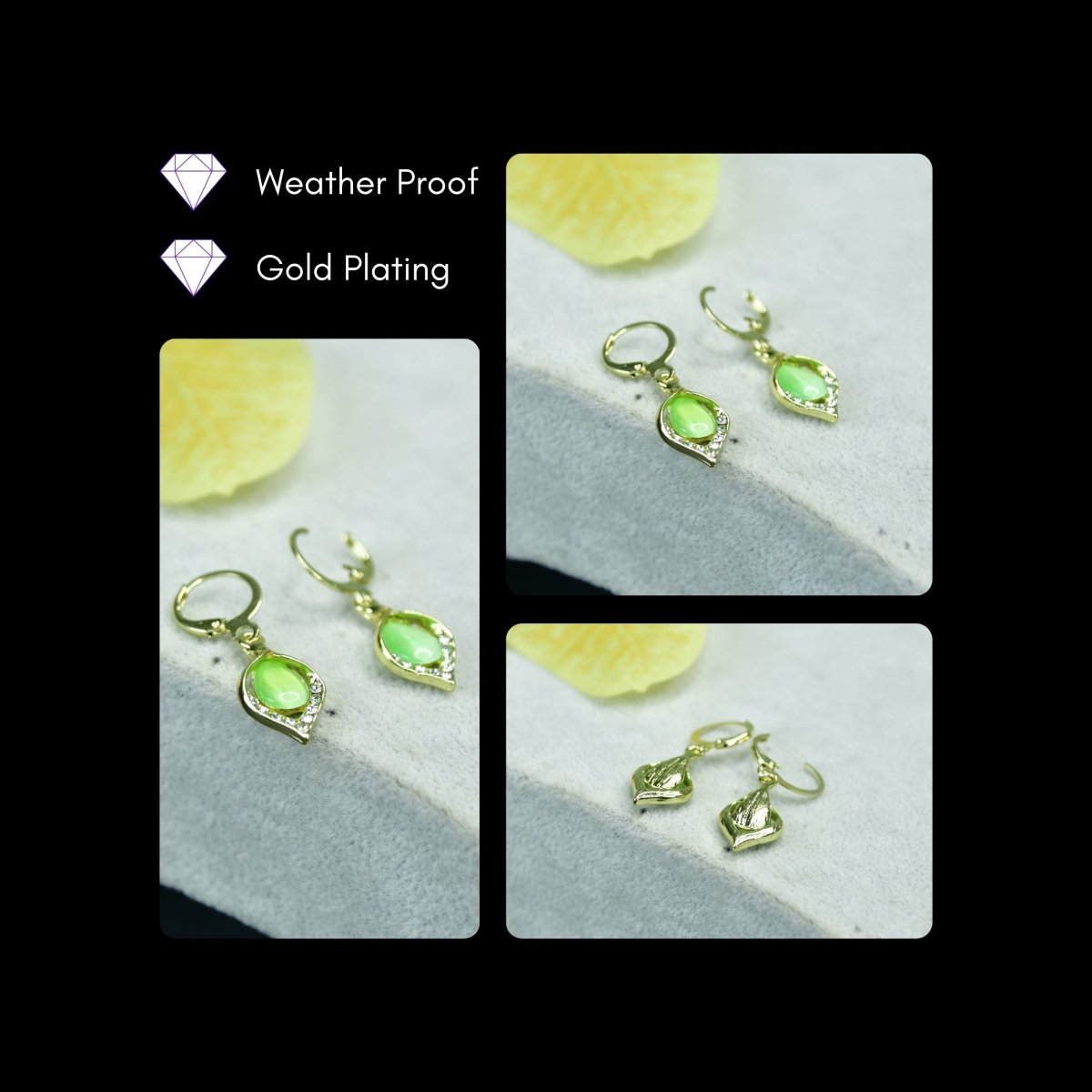 Sowpeace Lime Crystal Gold & Lime Stainless Steel Earrings | Elegant One‑Size Lightweight Jewelry for Women & Daily Wear - Sowpeace - 