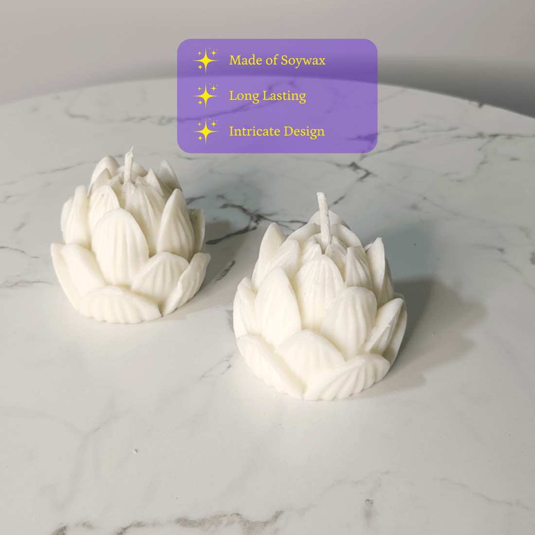 Sowpeace Lotus Petals Soywax Candle Set of 2 – Hand - Poured, White, Vegan & Unscented Décor - Sowpeace - 