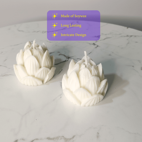 Sowpeace Lotus Petals Soywax Candle Set of 2 – Hand-Poured, White, Vegan & Unscented Décor