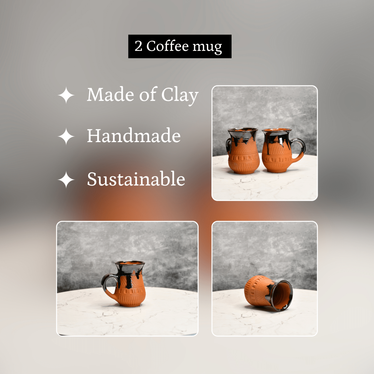 Sowpeace Mug in Coffee (Set of 2) | Handcrafted Terracotta Coffee & Tea Mugs for Gifting & Daily Use - Sowpeace - 