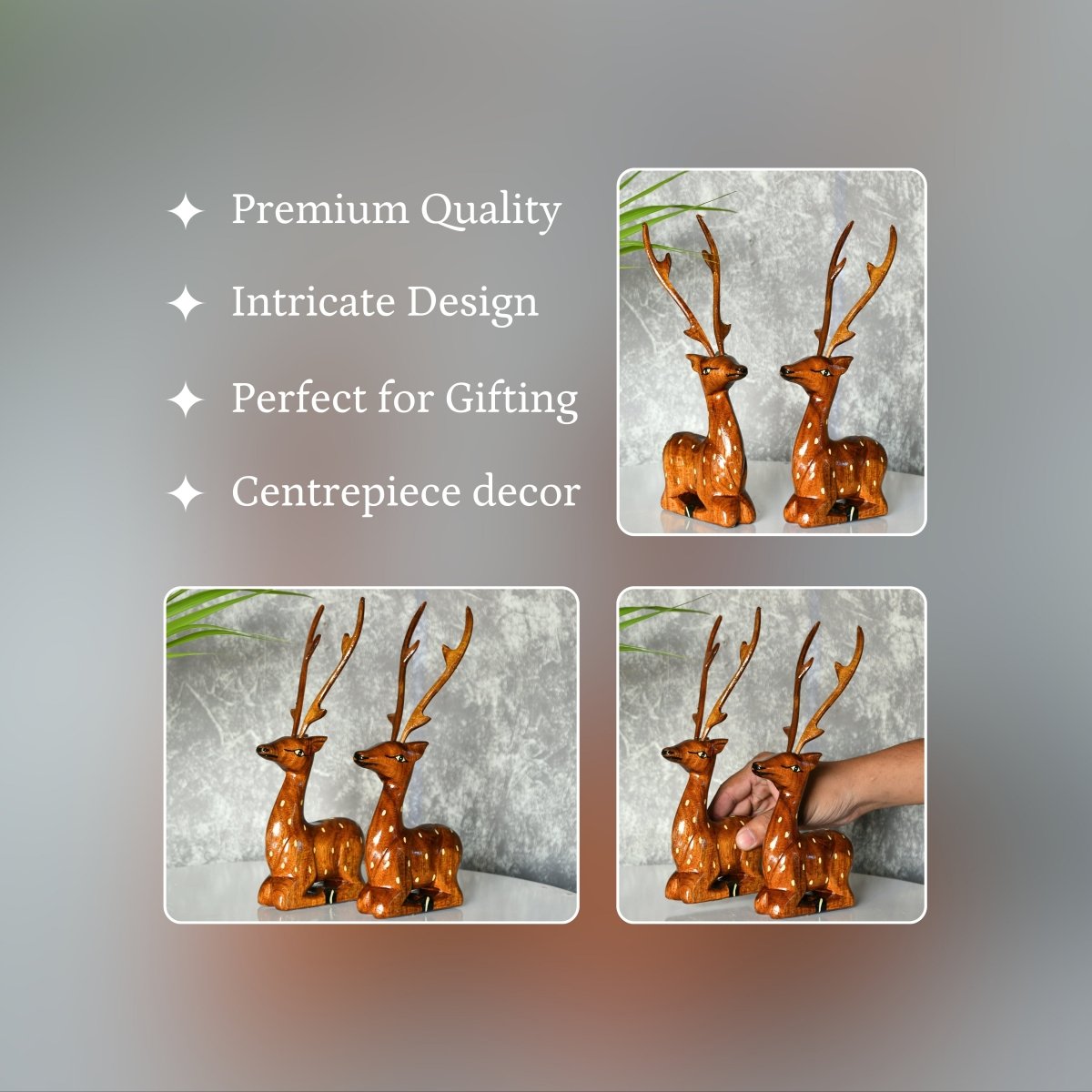 Sowpeace Pair of wooden sitting deer Artisan Decor - Tabletop - Sowpeace - Animal - New Arrivals