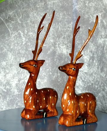 Sowpeace Pair of wooden sitting deer Artisan Decor — alternate view