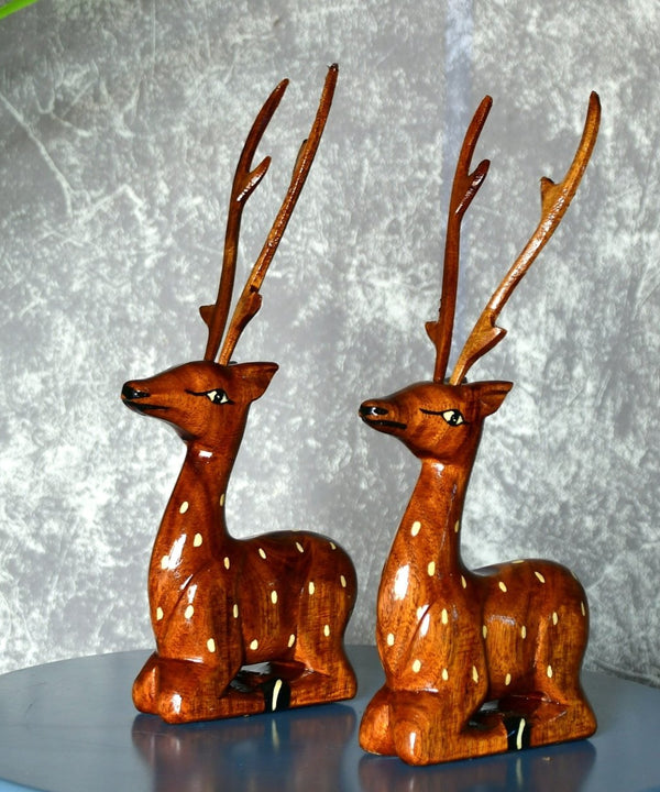 Sowpeace Pair of wooden sitting deer Artisan Decor — image 2