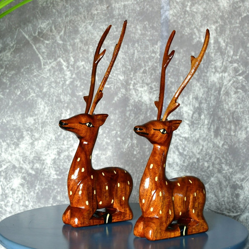 Sowpeace Pair of wooden sitting deer Artisan Decor – view 2
