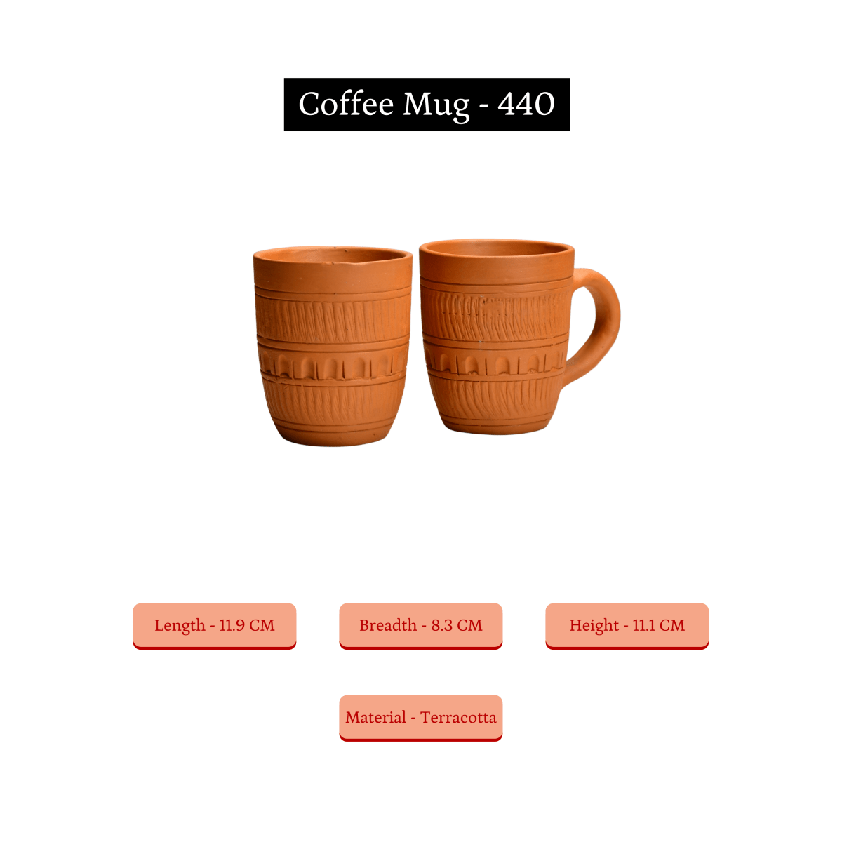 Sowpeace Premium Unglazed Terracotta Drink Mugs (Set of 2) | Handcrafted Rustic Brown Coffee & Tea Cups for Gifting & Daily Use - Sowpeace - 