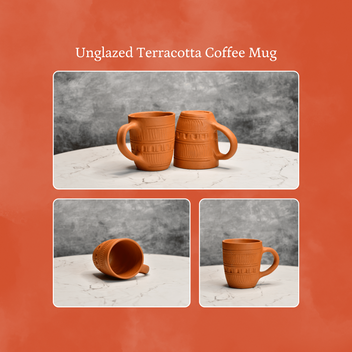 Sowpeace Premium Unglazed Terracotta Drink Mugs (Set of 2) | Handcrafted Rustic Brown Coffee & Tea Cups for Gifting & Daily Use - Sowpeace - 