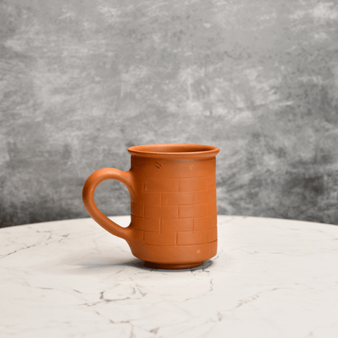 Sowpeace Premium Unglazed Terracotta Imprinted Drink Mugs (Set of 2) | Handcrafted Rustic Brown Coffee & Tea Cups for Gifting & Daily Use