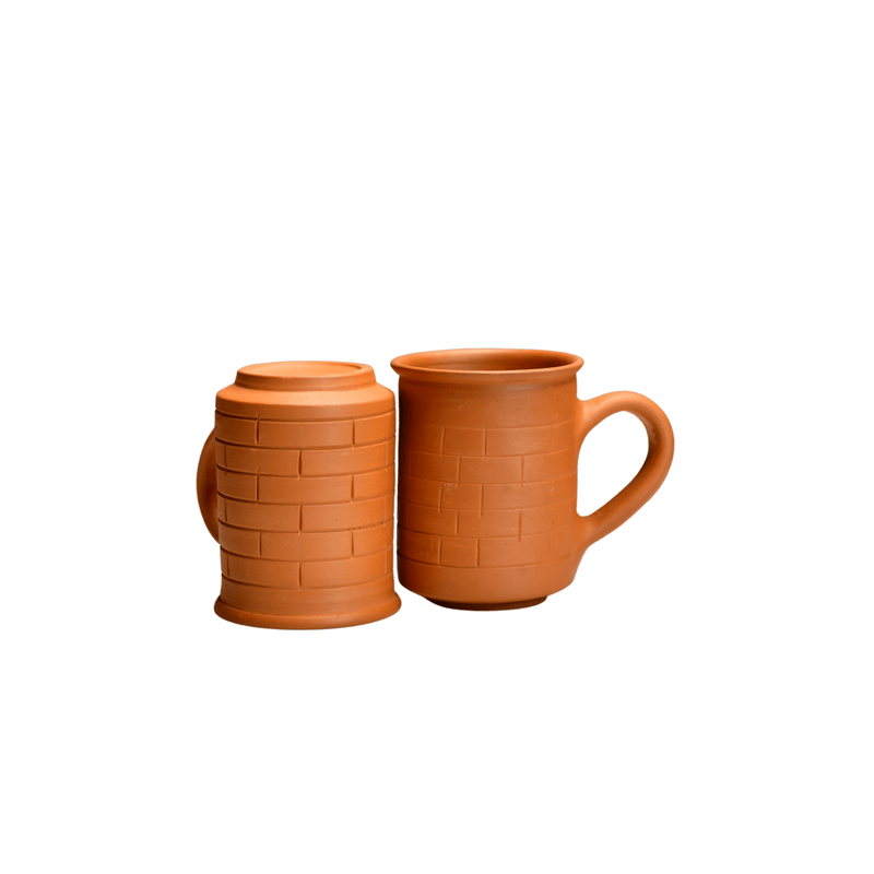 Sowpeace Premium Unglazed Terracotta Imprinted Drink Mugs (Set of 2) | Handcrafted Rustic Brown Coffee & Tea Cups for Gifting & Daily Use – view 8