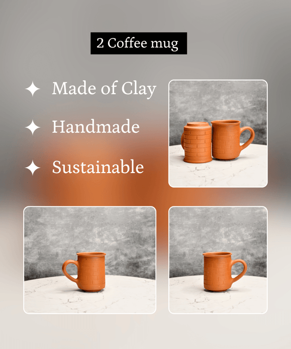 Sowpeace Premium Unglazed Terracotta Imprinted Drink Mugs (Set of 2) | Handcrafted Rustic Brown Coffee & Tea Cups for Gifting & Daily Use — image 4