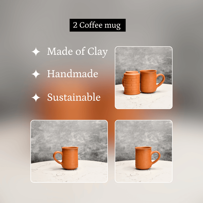 Sowpeace Premium Unglazed Terracotta Imprinted Drink Mugs (Set of 2) | Handcrafted Rustic Brown Coffee & Tea Cups for Gifting & Daily Use – view 4