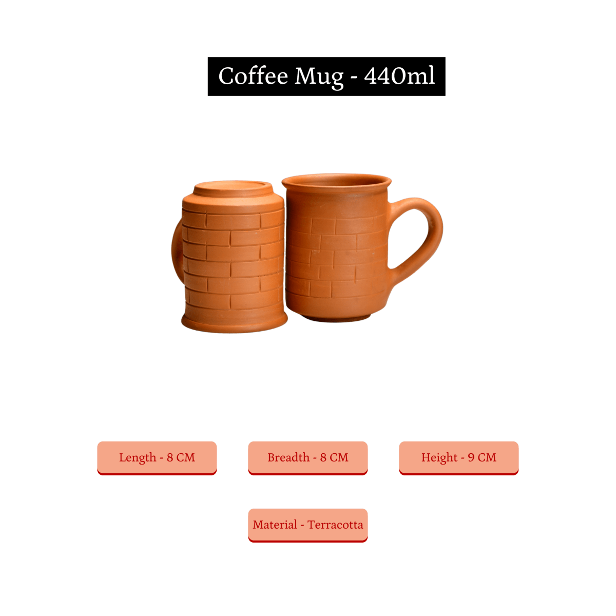 Sowpeace Premium Unglazed Terracotta Imprinted Drink Mugs (Set of 2) | Handcrafted Rustic Brown Coffee & Tea Cups for Gifting & Daily Use - Sowpeace - 