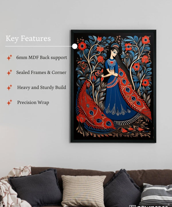Sowpeace Radiance: Handcrafted Women & the Peacock Spirit – Premium Indian-Inspired Canvas Print for Elegant Decor — image 6