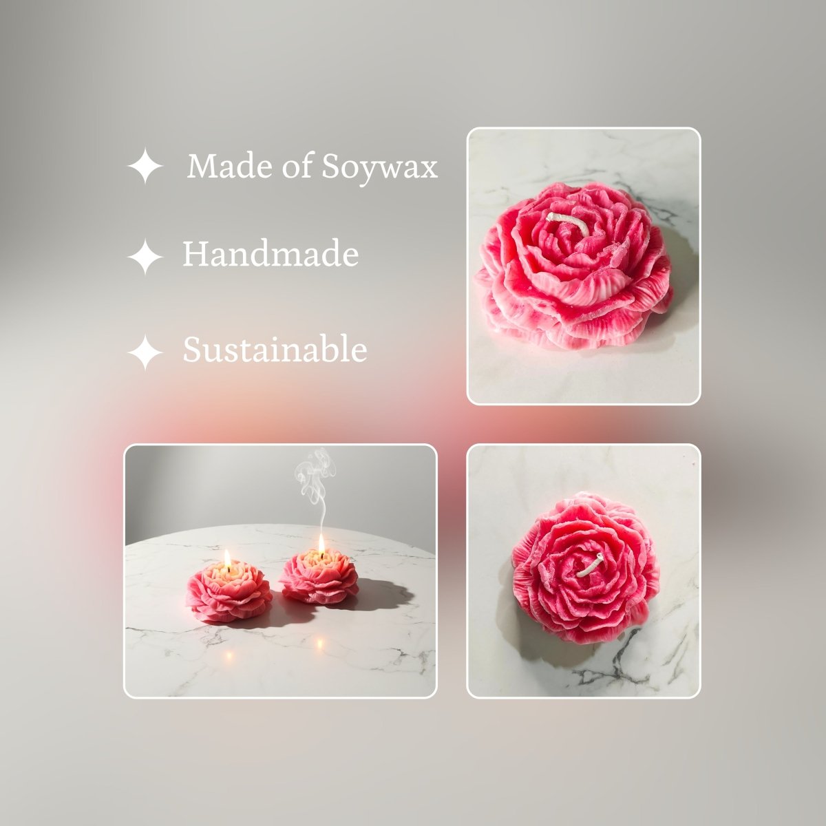 Sowpeace Red Rose Soywax Candle Set of 2 – Hand - Poured, Vegan, Unscented Decorative Gift - Sowpeace - 