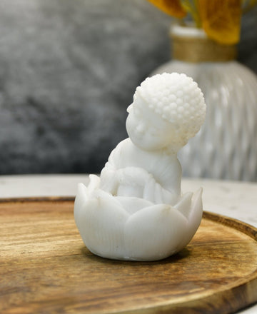 Sowpeace Resting Baby Monk | Elegant White Resin Spiritual Figurine for Peaceful Home Décor & Gifting — alternate view
