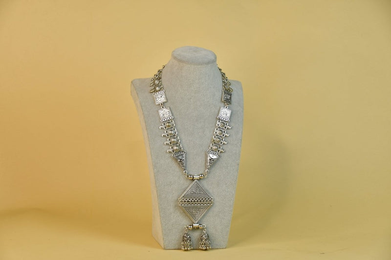 Sowpeace Rhombus Pendant Necklace: German Silver, Black & Dzi Beads – view 4