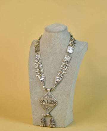 Sowpeace Rhombus Pendant Necklace: German Silver, Black & Dzi Beads — alternate view