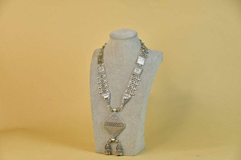 Sowpeace Rhombus Pendant Necklace: German Silver, Black & Dzi Beads – view 2