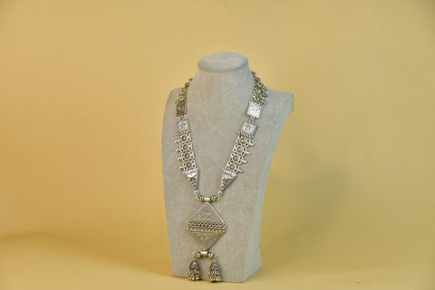 Sowpeace Rhombus Pendant Necklace: German Silver, Black & Dzi Beads