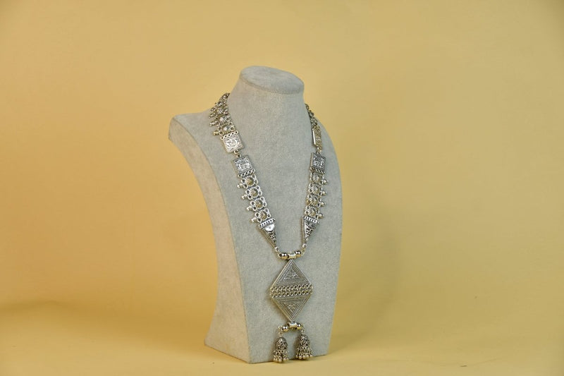 Sowpeace Rhombus Pendant Necklace: German Silver, Black & Dzi Beads – view 3