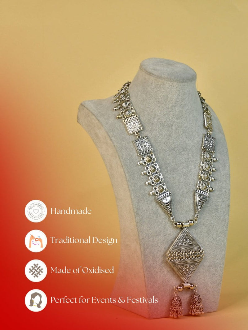 Sowpeace Rhombus Pendant Necklace: German Silver, Black & Dzi Beads – view 6