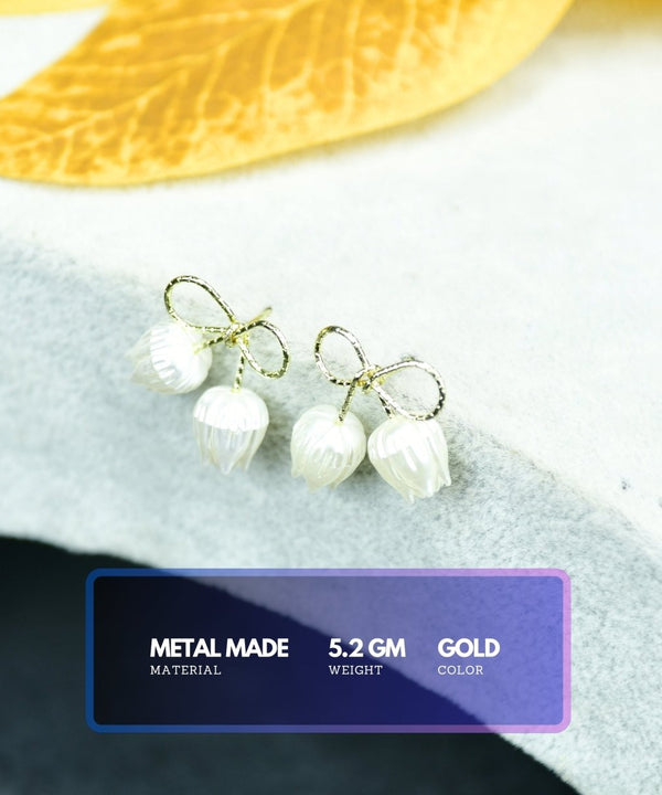 Sowpeace Ribbon Flower Gold Stainless Steel Earrings | Elegant One‑Size Lightweight Jewelry for Women & Daily Wear — image 3
