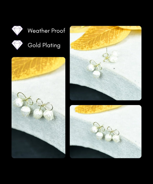 Sowpeace Ribbon Flower Gold Stainless Steel Earrings | Elegant One‑Size Lightweight Jewelry for Women & Daily Wear — image 4