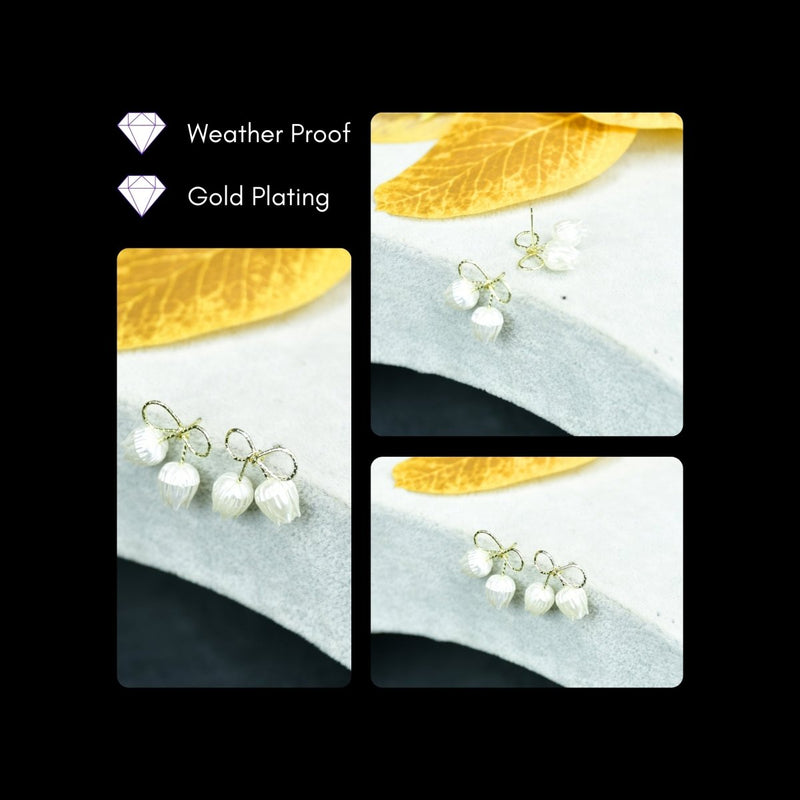 Sowpeace Ribbon Flower Gold Stainless Steel Earrings | Elegant One‑Size Lightweight Jewelry for Women & Daily Wear – view 4