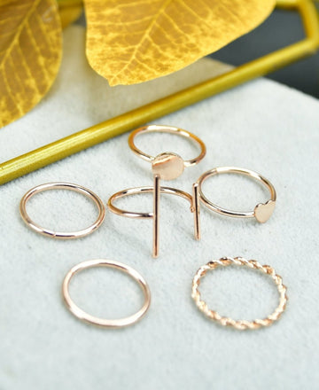 Sowpeace Rose Gold 6 Ring Set Stainless Steel | Elegant One‑Size Adjustable Jewelry for Women & Men — alternate view