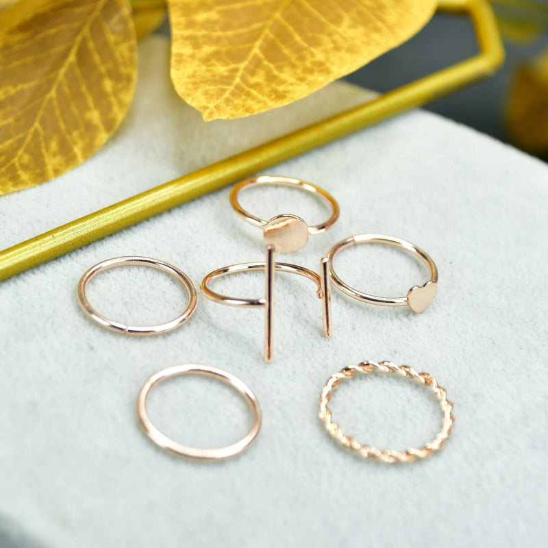 Sowpeace Rose Gold 6 Ring Set Stainless Steel | Elegant One‑Size Adjustable Jewelry for Women & Men – view 2