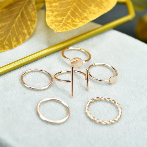 Sowpeace Rose Gold 6 Ring Set Stainless Steel | Elegant One‑Size Adjustable Jewelry for Women & Men
