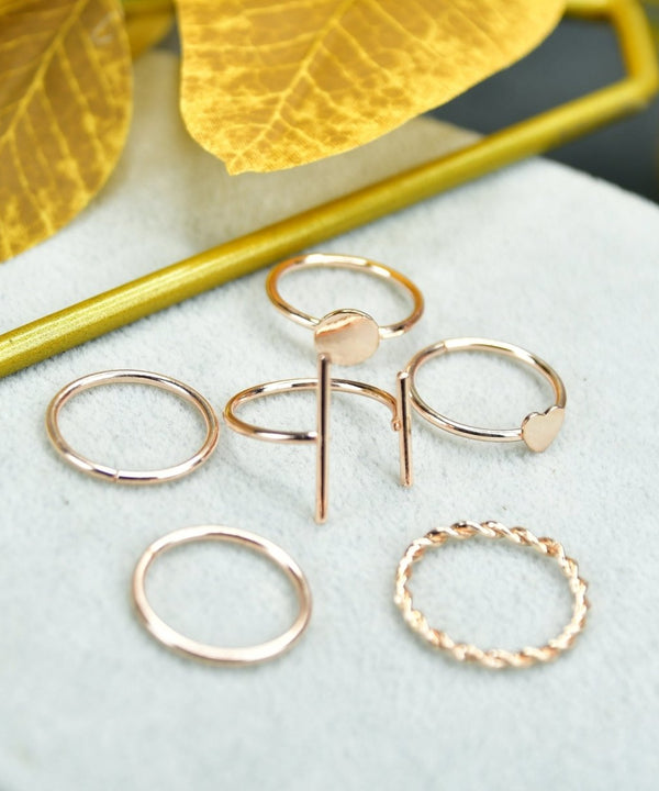Sowpeace Rose Gold 6 Ring Set Stainless Steel | Elegant One‑Size Adjustable Jewelry for Women & Men — main view