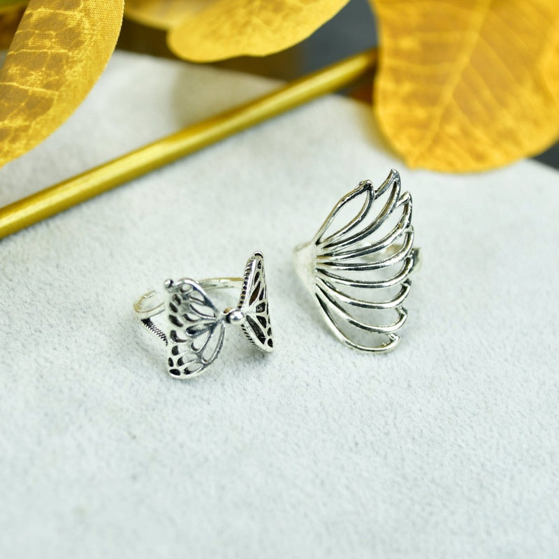 Sowpeace Rose Silver Butterfly Ring Set Stainless Steel | Elegant One‑Size Adjustable Jewelry for Women & Men – view 1